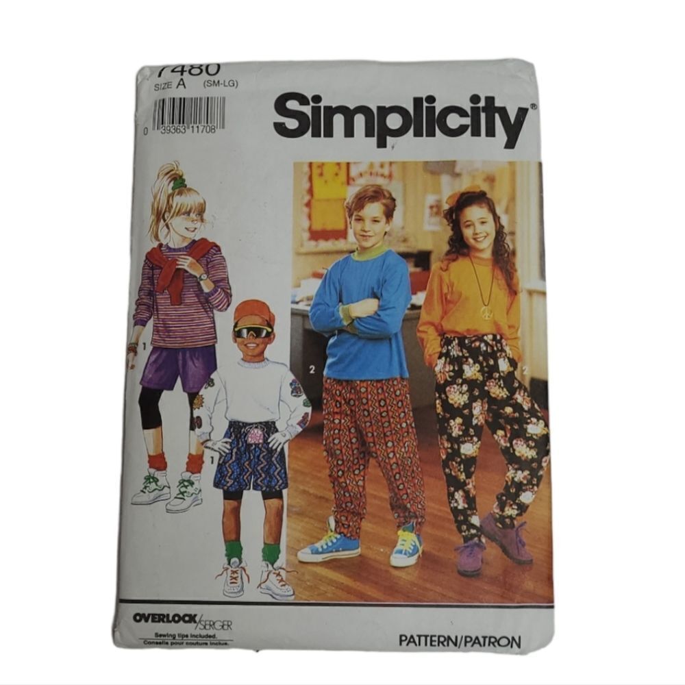 VINTAGE 90s Simplicity parachute pants jersey shorts pattern 7480 unisex S-L‎